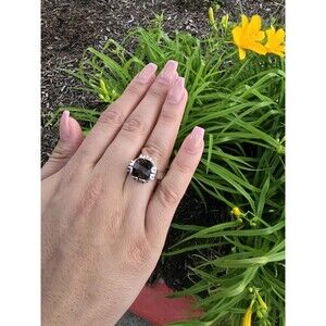 TCCG Oval Cut Smoky Quartz Stamped 925 Sterling Silver  SIZE 8